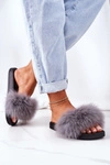 Damskie Klapki z Futerkiem Ciemnoszare Belmondo