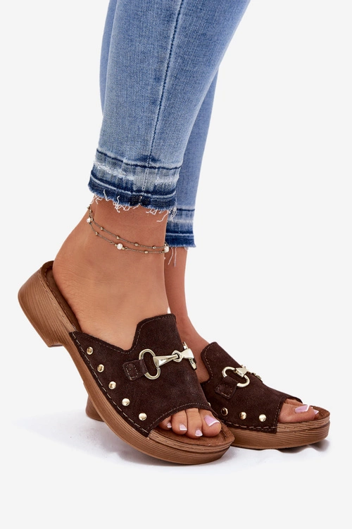 Zamszowe Klapki Damskie Inblu TF0002KU Brązowe