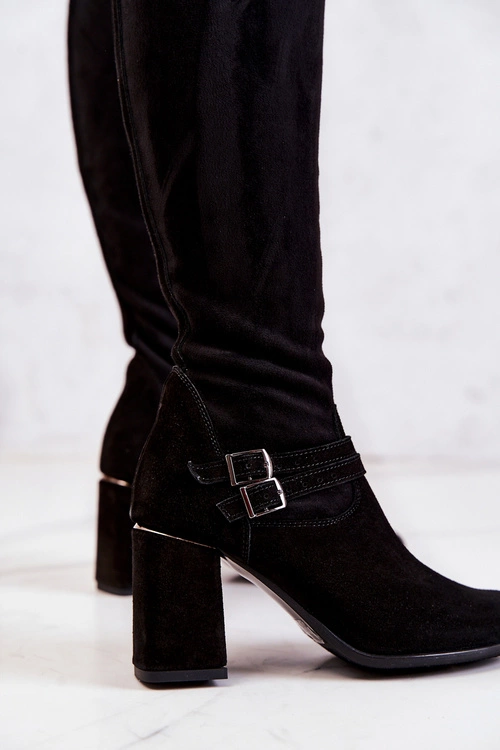 Zamszowe Kozaki Na Obcasie Czarne Arianne