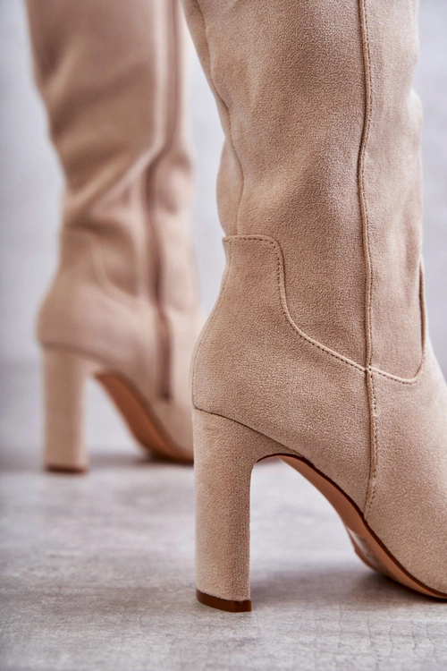 Kozaki Damskie Na Słupku Do Kolana Beżowe Truly Love