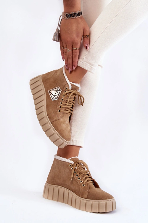 Zamszowe Buty Sportowe Wiązane Lewski Shoes 3252/N Beżowe