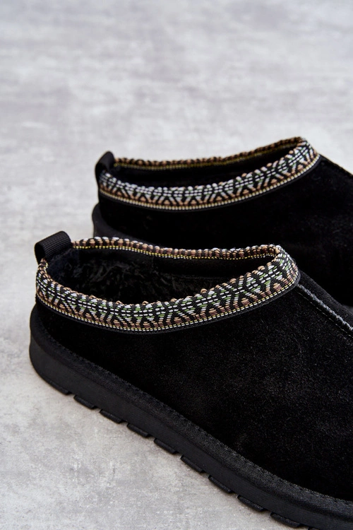 Zamszowe Damskie Papcie Z Futerkiem Czarne Buffie