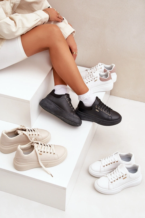 Sneakersy Damskie Na Platformie Eko Skóra Czarne Lelandine