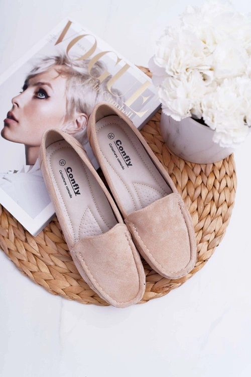 Mokasyny Damskie Wygodne Eko-zamsz Beżowe Lemma