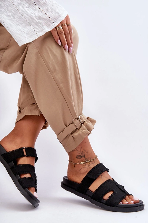 Damskie Klapki Materiałowe Na Rzep Czarne Lamirose