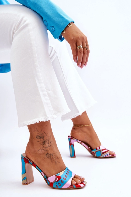 Damskie Klapki We Wzory Na Obcasie Niebieskie Adelise