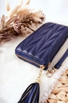 Duży Portfel Pikowany Na Suwak Z Paseczkiem Granatowy
