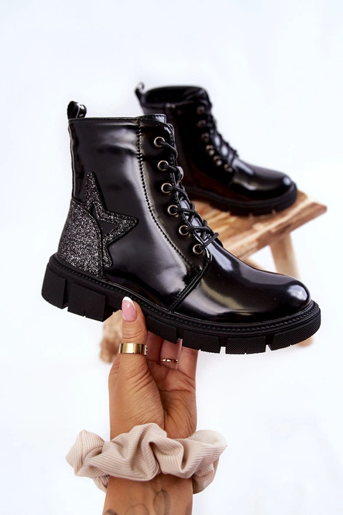 Dziecięce Botki Lakierowane Z Suwakiem Czarne Yukko