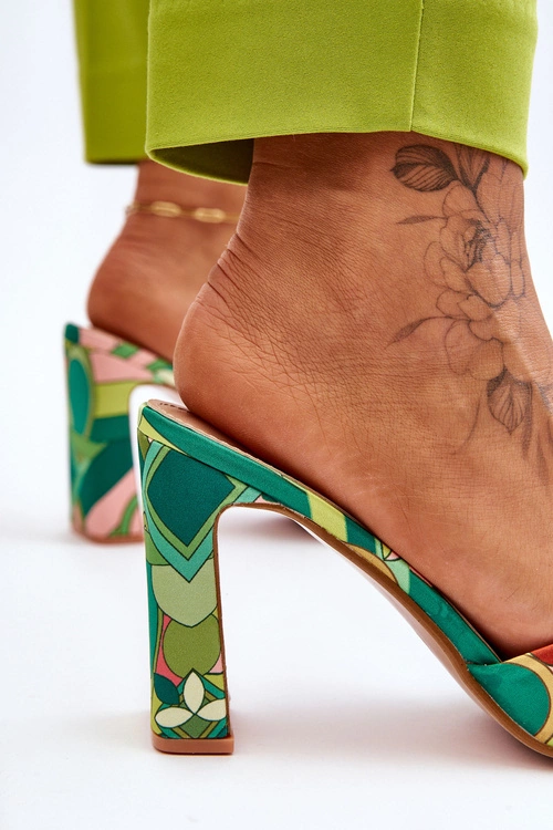 Damskie Klapki We Wzory Na Obcasie Zielone Adelise