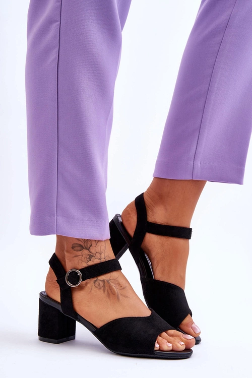 Wygodne Zamszowe Sandały Na Słupku Czarne Bellamy