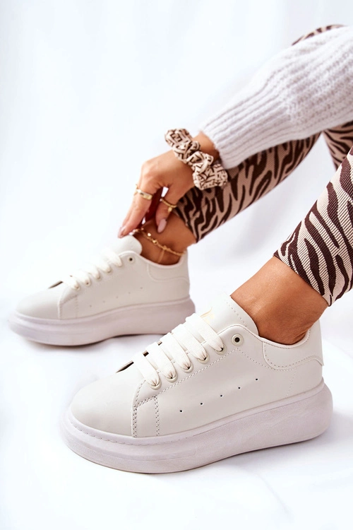 Skórzane Sportowe Buty Na Platformie Beżowe Lemmy