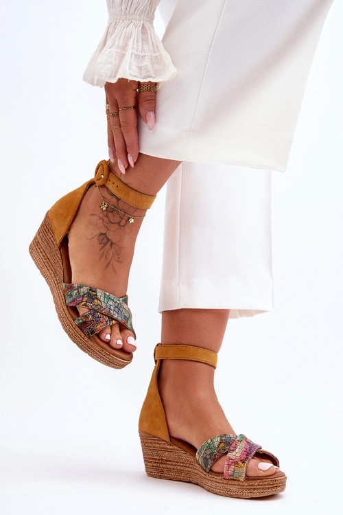 Zamszowe Sandały Na Koturnie Maciejka 04565-43 Pomarańczowe