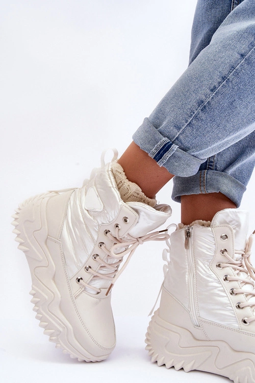 Ocieplane Botki Na Masywnej Platformie Jasnobeżowe Lanleh