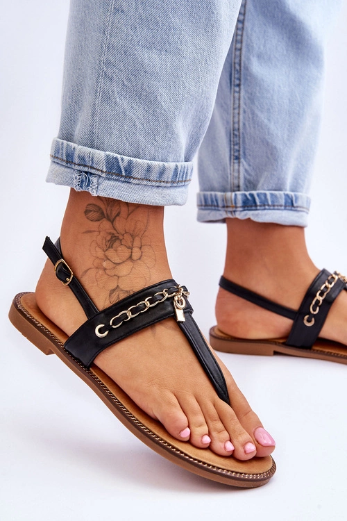 Damskie Sandały Japonki Z Łańcuszkiem Czarne Jessica