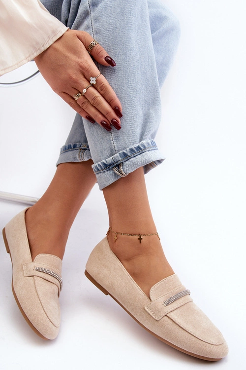 Mokasyny Damskie Z Ekozamszu Beżowe Ladite