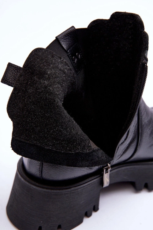 Skórzane Botki Sztyblety Na Masywnej Platformie Czarne Lemar Lisencca