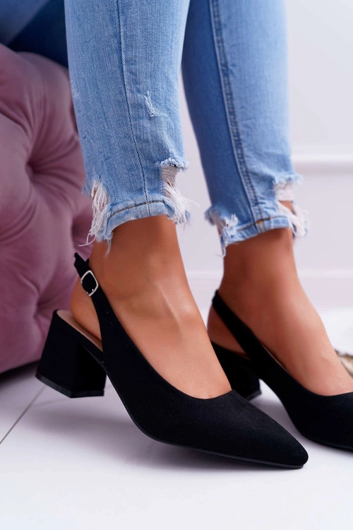 Czółenka Damskie Na Słupku W Szpic Czarne Contrail