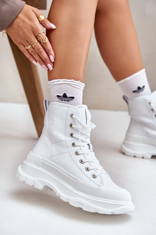 Skórzane Ocieplane Trampki Na Masywnej Platformie Big Star OO274A598 Białe