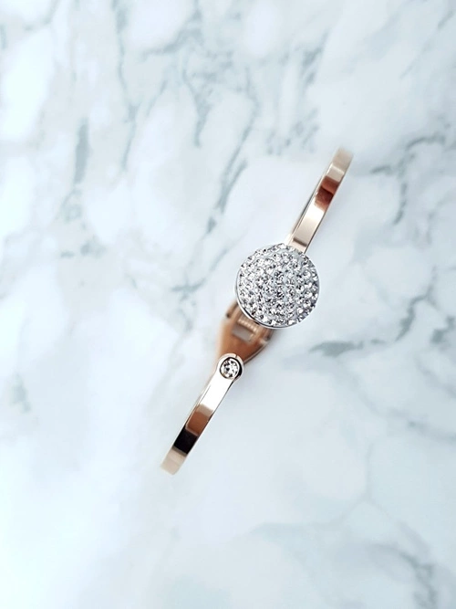 Damska Bransoleta Stalowa Kryształy Różowe Złoto Roxa