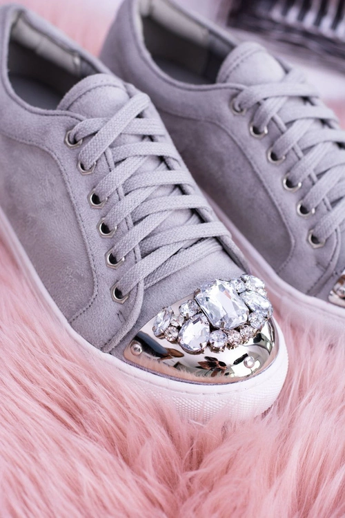 Lu Boo Szare Trampki z Błyszczącymi Kryształami