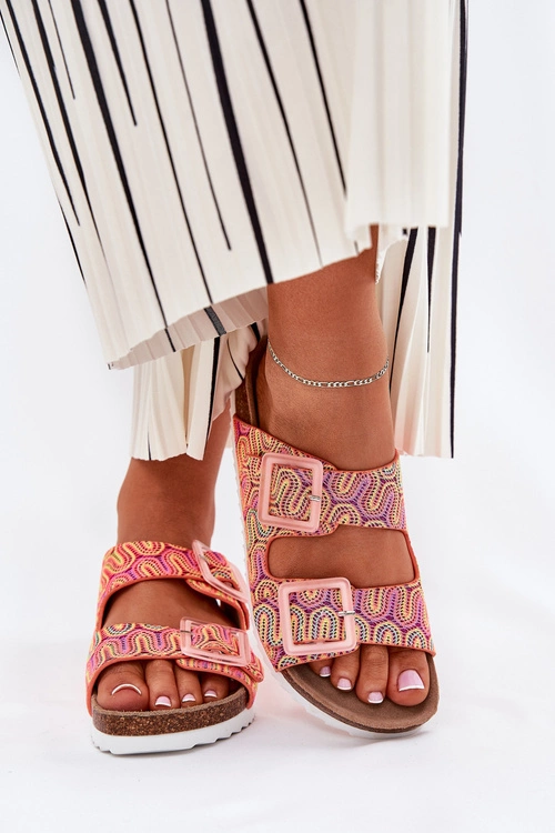 Klapki Damskie Z Klamrami I Brokatem S.Barski RB51-006 Pomarańczowe