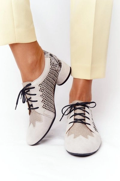 Półbuty Z Plecionki Na Obcasie Maciejka 04890-04 Beżowe