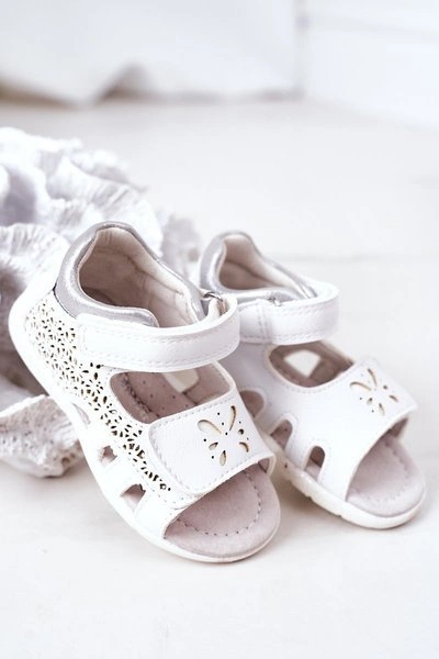 Dziecięce Skórzane Sandały Na Rzepy Białe Meera