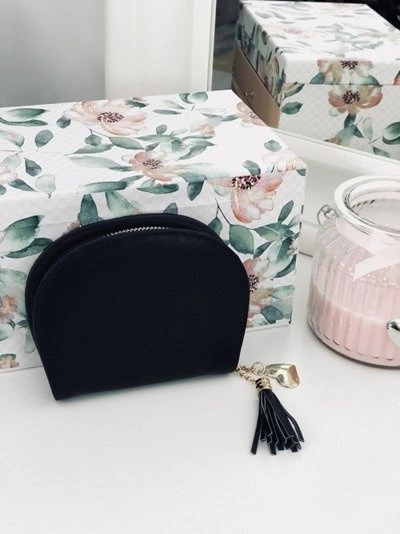 Czarna Damska Portmonetka Portfel z Frędzlem