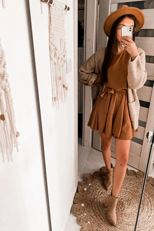 Zamszowe Botki Kowbojki Ażurowe Ciemnobeżowe Helloni