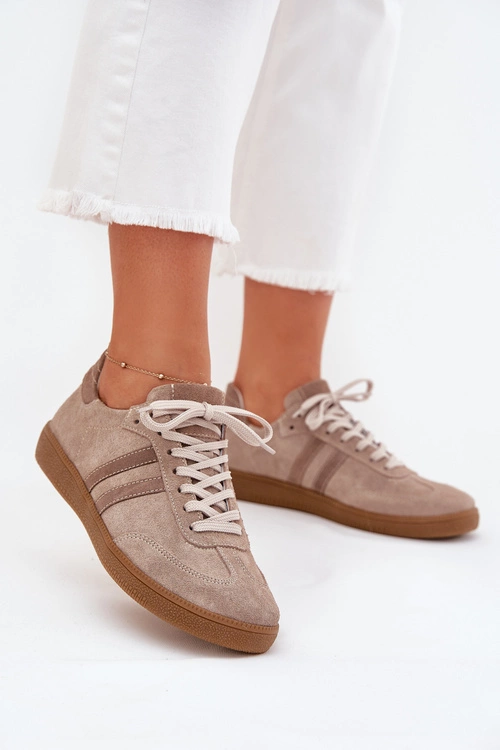 Zazoo N1068 Zamszowe Niskie Sneakersy Damskie Ciemnobeżowe