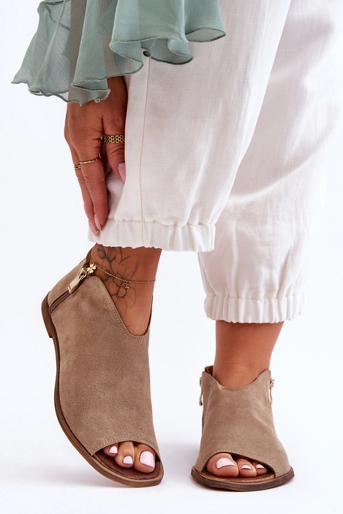 Niskie Zamszowe Botki Sandały Nicole 2799/023 Beżowe