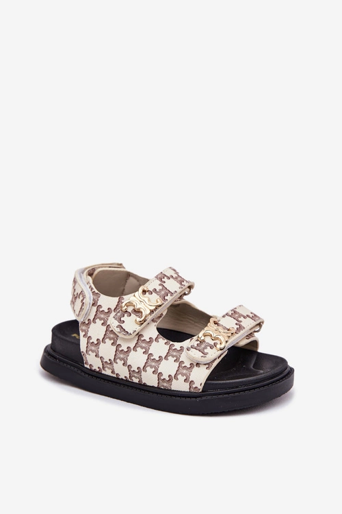 Dziecięce Sandałki Na Rzepy Ze Złotymi Detalami Beżowe Cavina
