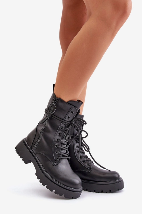 Ocieplane Botki Workery Damskie Z Eko Skóry Czarne Nealandra