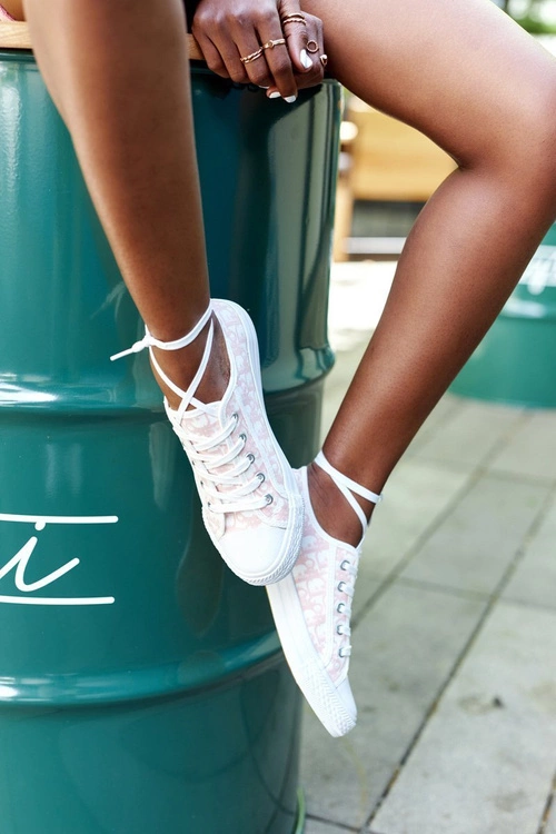 Damskie Logowane Trampki Biało-Różowe Day Off