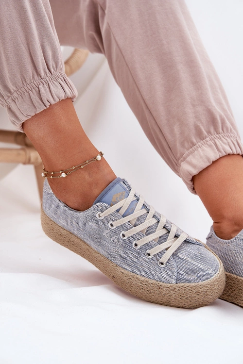 Trampki Damskie Na Platformie Z Plecionką Lee Cooper LCW-25-02-3283 Niebieskie