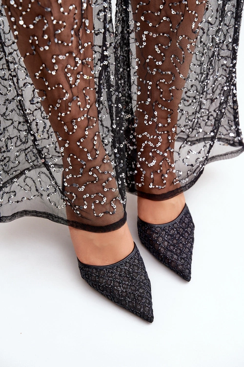 Szpilki Z Odkrytą Piętą Ozdobione Brokatem Czarne Berilae