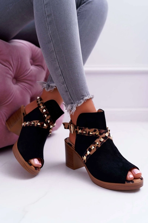 Sandały Damskie Na Słupku Lu Boo Z Cholewką Czarne 318-30 Fiode