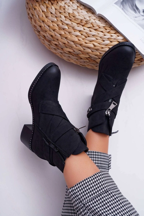 Botki Damskie Na Słupku Zamszowe Czarne Brave