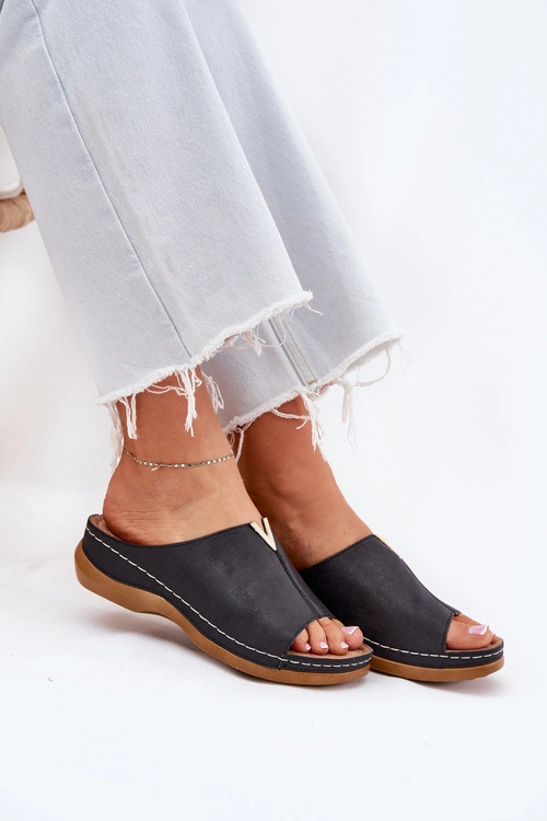 Wygodne Klapki Damskie Na Koturnie Czarne Claribelle