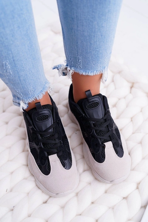 Sportowe Damskie Buty Przewiewna Tkanina Czarno Beżowe Thai