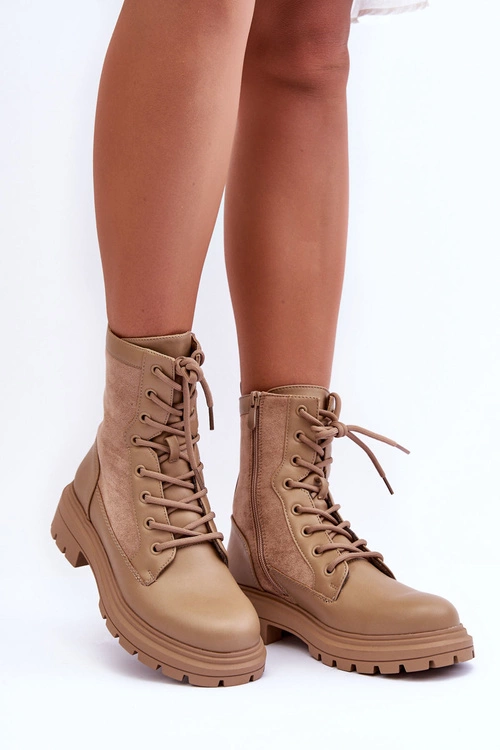 Damskie Workery Botki Skórzane Beżowe Faustina