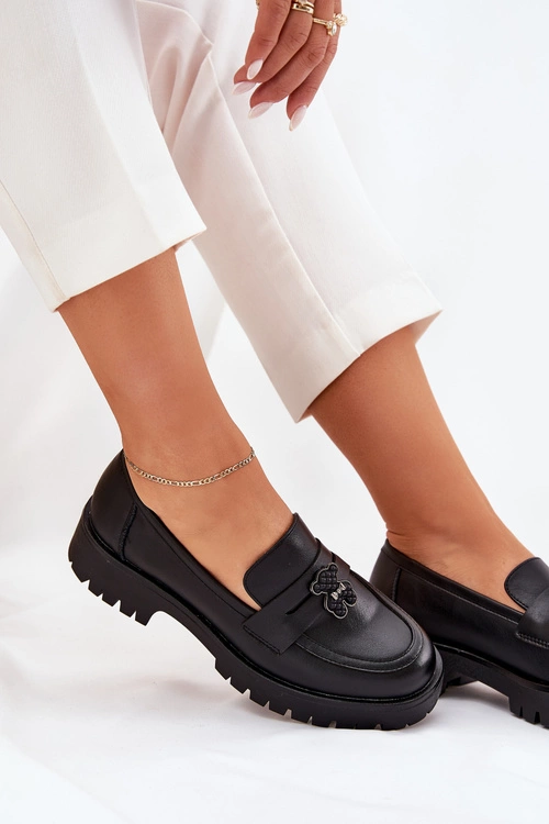 Skórzane Mokasyny Damskie Z Przypinką Miś Vinceza 18109 Czarne