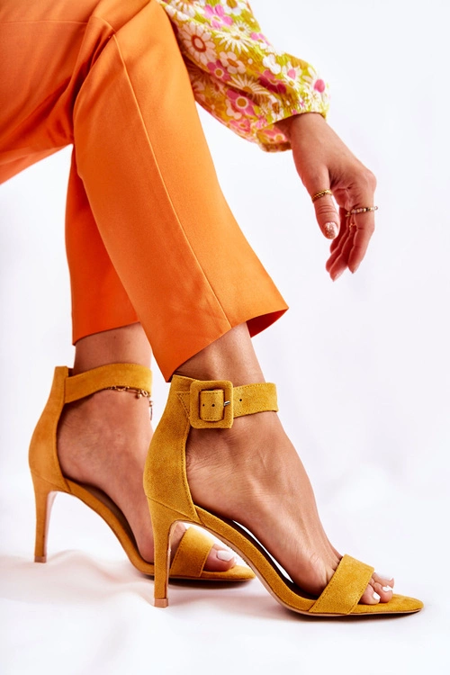 Damskie Zamszowe Sandały Na Szpilce Żółte Marconi