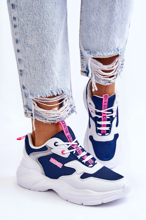 Damskie Lekkie Sportowe Buty Big Star LL274376 Biało-Granatowe