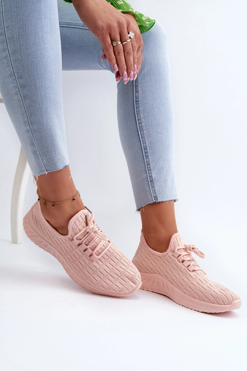 Materiałowe Lekkie Buty Sportowe Damskie Różowe Xalara