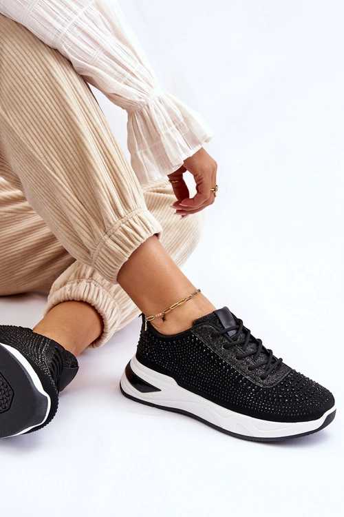 Damskie Sneakersy Z Cyrkoniami Czarne Raiden