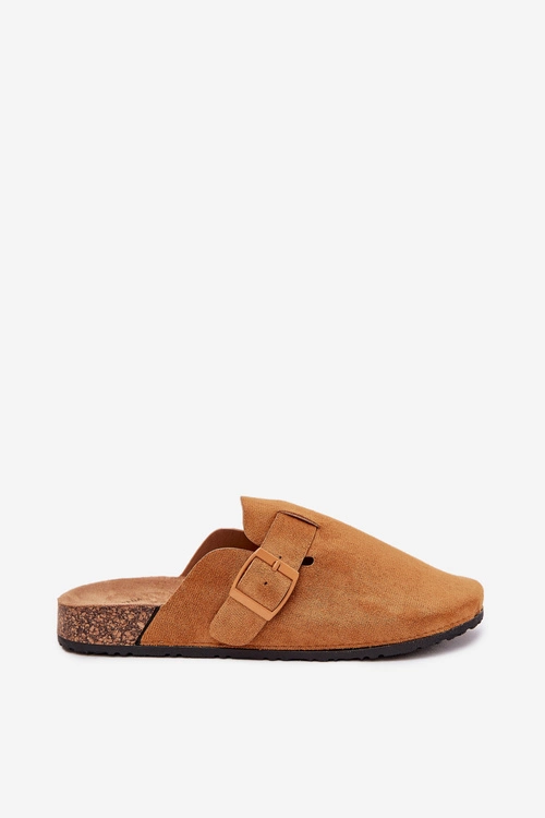 Klapki Chodaki Damskie i Na Korkowej Platformie Z Klamrą Camel Klarae