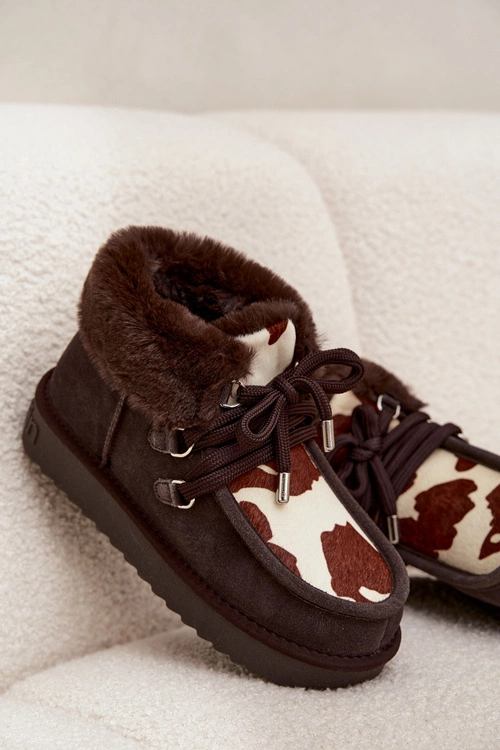 Śniegowce Damskie Z Naturalnego Zamszu Łaty D.Franklin DFSH375008 Czekoladowe