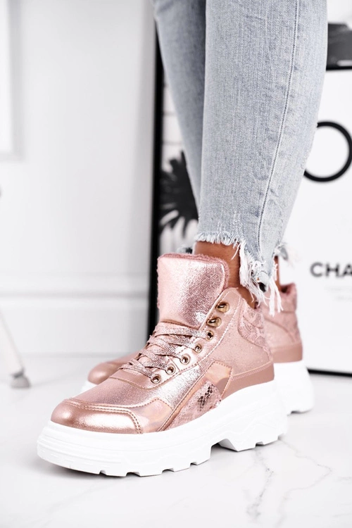 Sportowe Damskie Buty Ocieplane Różowo Złote Davan