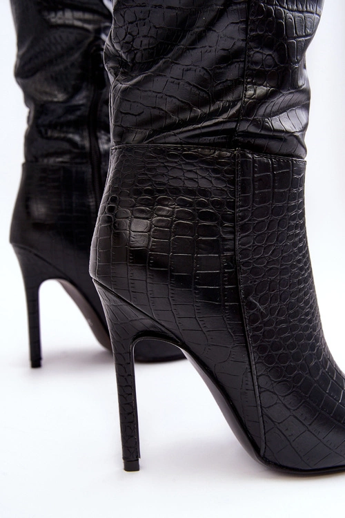 Damskie Kozaki Na Szpilce Zwierzęcy Wzór Czarne Mambra